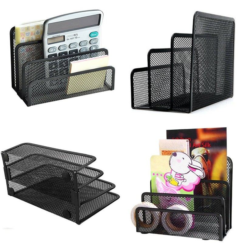 EASEPRES Desk Mail Organizer  Office Small Desktop Metal Mesh Envelope Letter Sorter Paper File Holder Organizer with 3 Vertical Upright Compartments  Black 1 Pack - Image 5